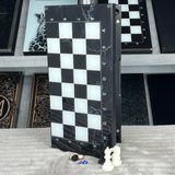 Backgammon chess set with glass "Grey Marble", GrossMeister black, 50&times;24 cm, art. 270052, Black & white