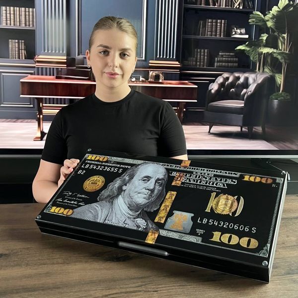 Backgammon with glass "Dollar", GrossMeister black, 64&times;30х8 cm, art. 270016, Assorts