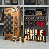 Szachy, warcaby, tryktrak 3 w 1 &bdquo;Wojsko Hetmańskie&rdquo;, 64x32x8 cm (Jesion, figury kolekcjonerskie), Brązowy