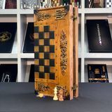 3-in-1 Handmade Chess, Checkers, Backgammon Set with Ukrainian Coat of Arms, 64x32x8 cm (Ash, Linden), Brown