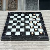Шашки-шахи-нарди зі склом "Золотий Мармур", GrossMeister чорні, 50&times;24 см, арт. 270051Ш 270051Ш фото
